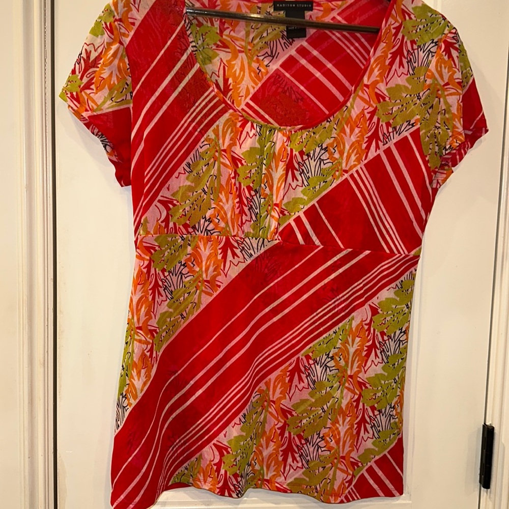 Red multi colored nylon blouse by Madison Studio size XL